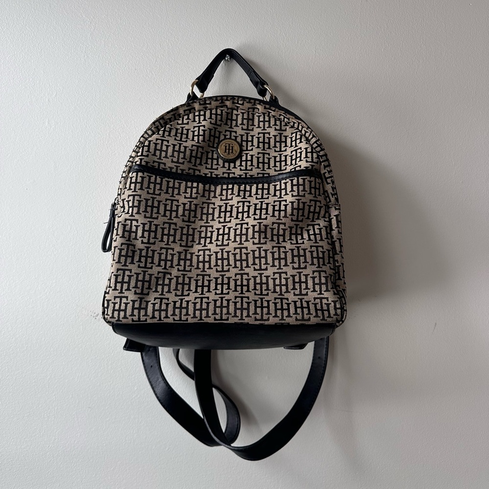 Tommy Hilfiger Black and Tan Monogram Mini Bag